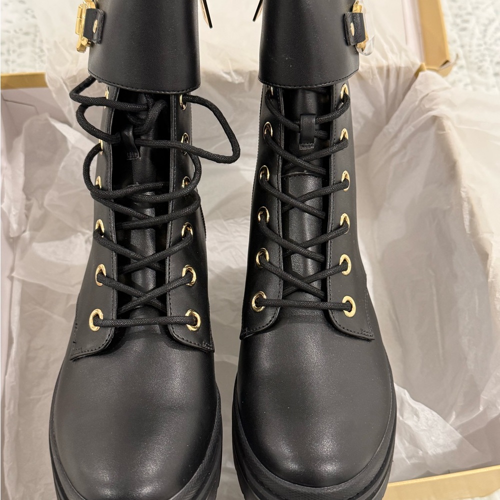 Michael Kors Black Lace-Up Boots with Gold Accents - Picture 3 of 9